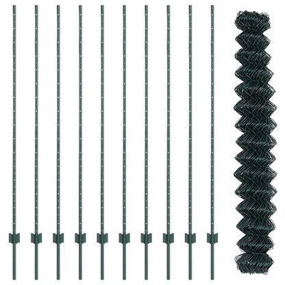Fence with Posts Green 1.5 x 10 m Steel