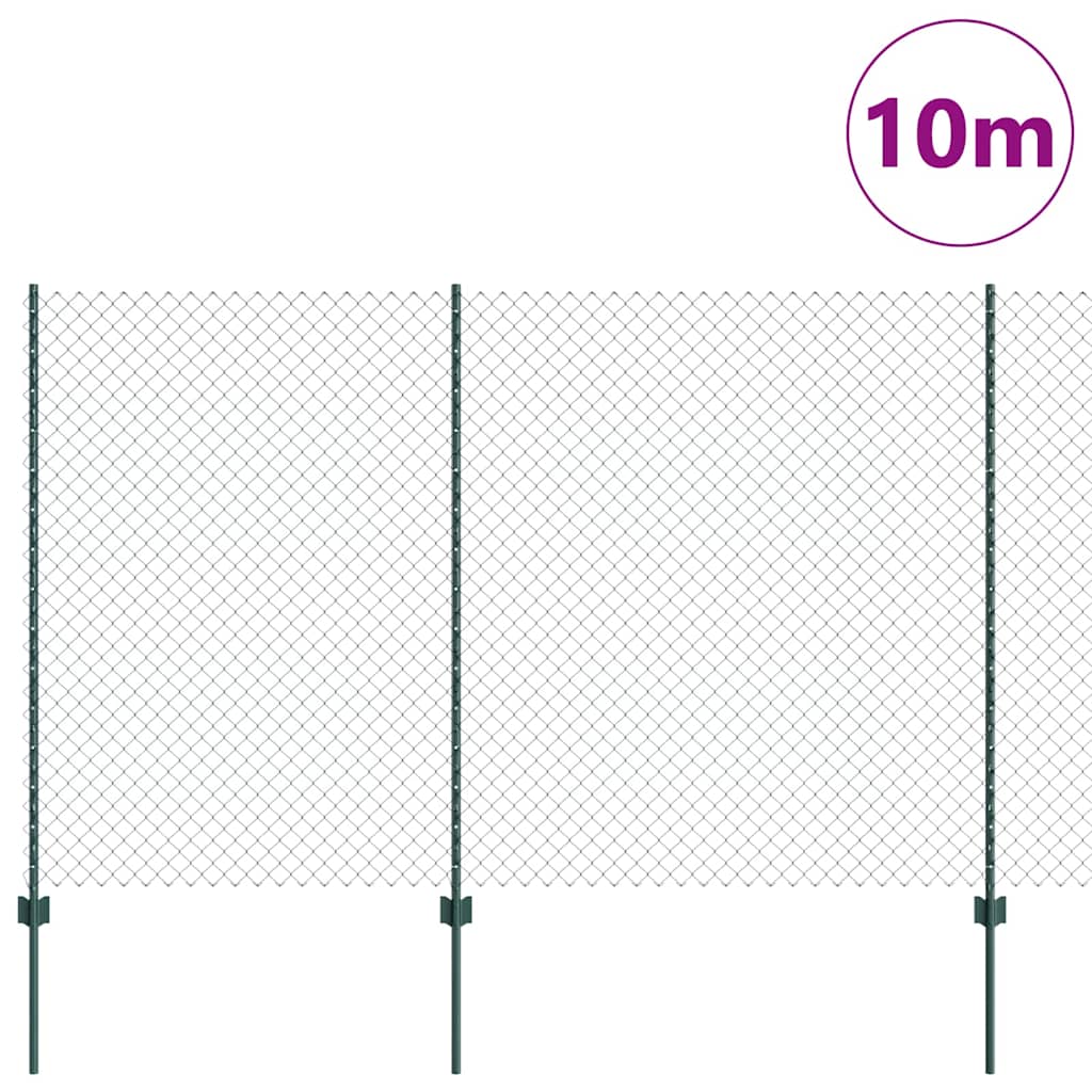 Fence with Posts Green 1.5 x 10 m Steel