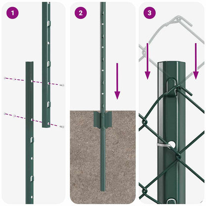 Fence with Posts Green 1.6 x 10 m Steel