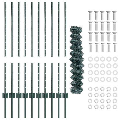 Fence with Posts Green 1 x 10 m Steel