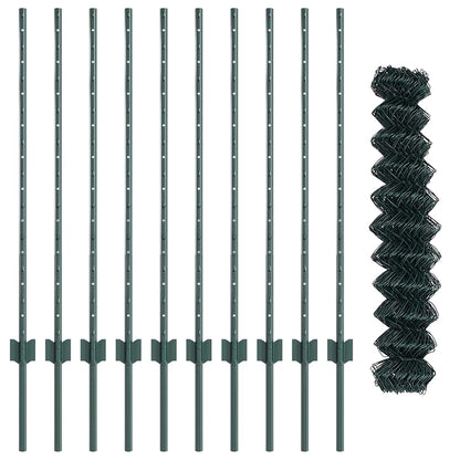Fence with Posts Green 1 x 10 m Steel