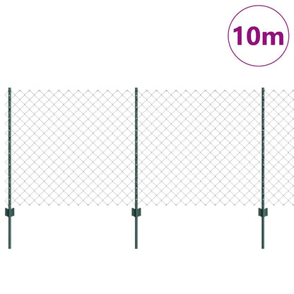 Fence with Posts Green 1 x 10 m Steel