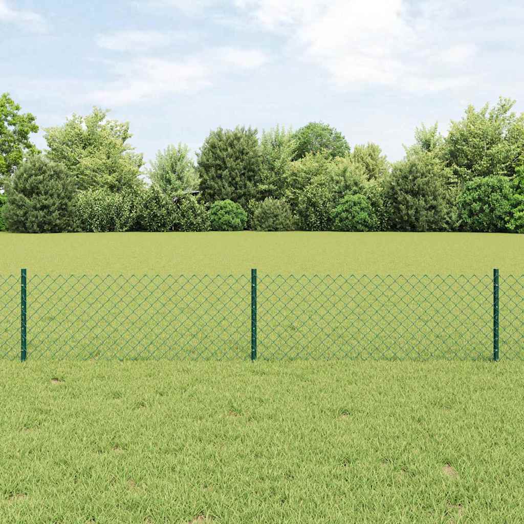 Fence with Posts Green 0.4 x 25 m Steel