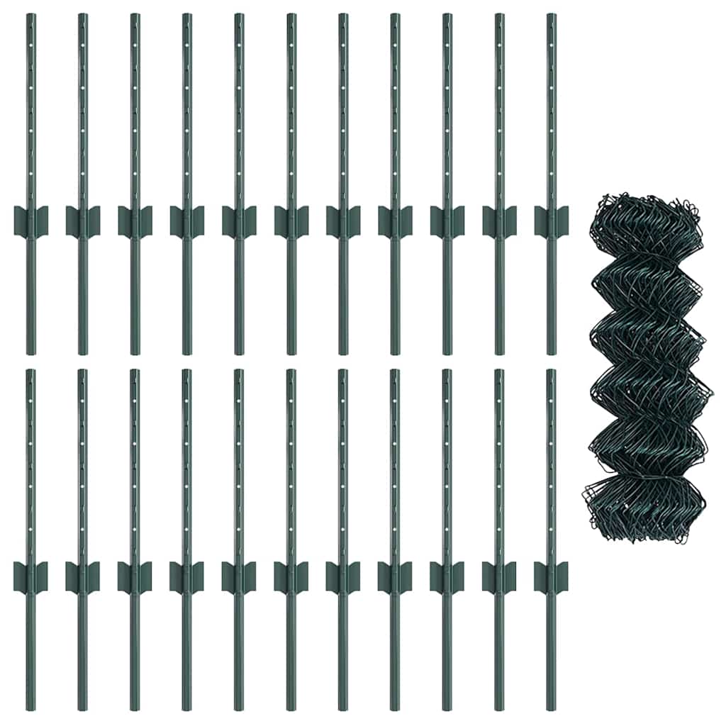 Fence with Posts Green 0.4 x 25 m Steel