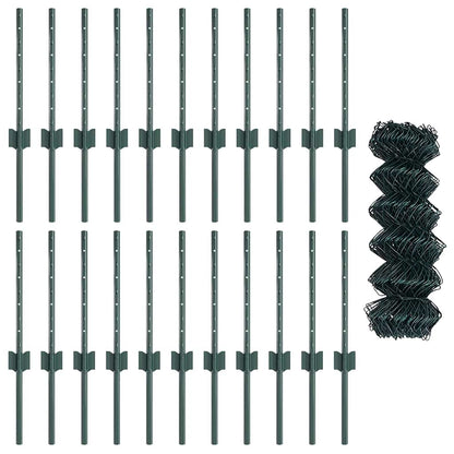 Fence with Posts Green 0.4 x 25 m Steel