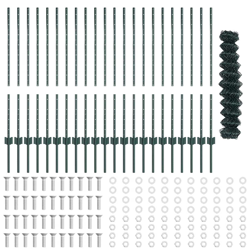 Fence with Posts Green 1 x 25 m Steel