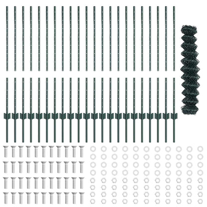 Fence with Posts Green 1 x 25 m Steel
