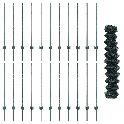 Fence with Posts Green 1 x 25 m Steel