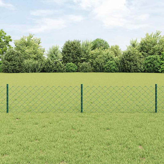 Fence with Posts Green 0.4 x 25 m Steel