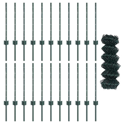 Fence with Posts Green 0.6 x 25 m Steel