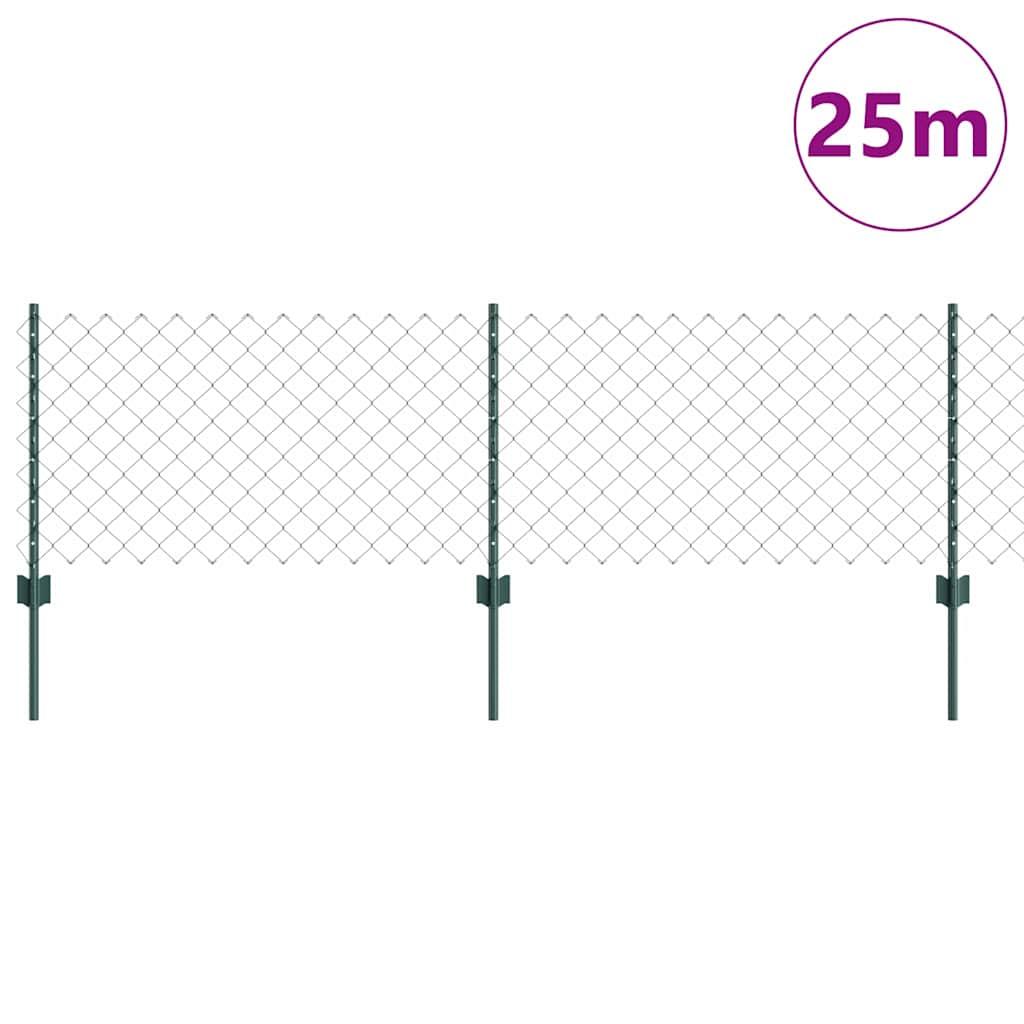 Fence with Posts Green 0.6 x 25 m Steel