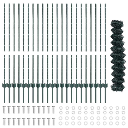 Fence with Posts Green 1.2 x 25 m Steel
