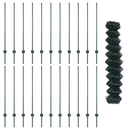 Fence with Posts Green 1.2 x 25 m Steel