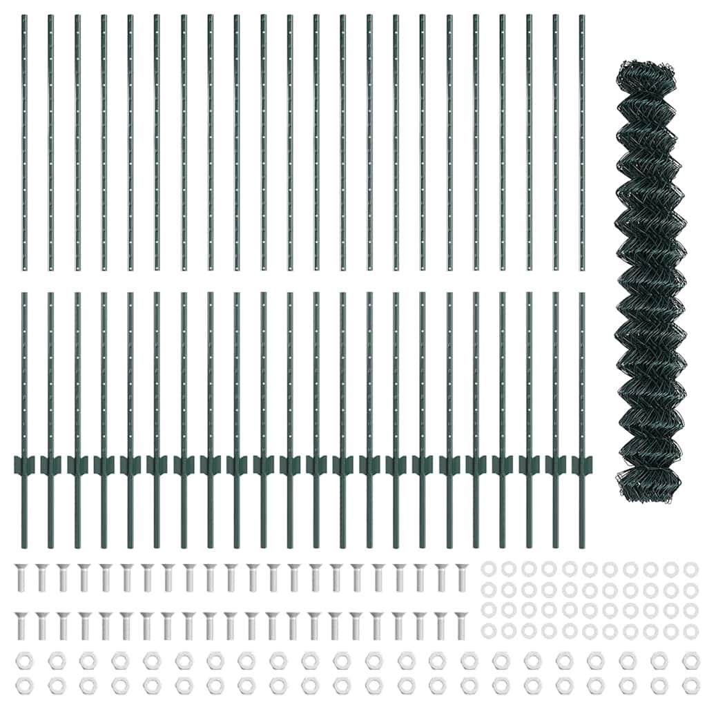 Fence with Posts Green 1.4 x 25 m Steel