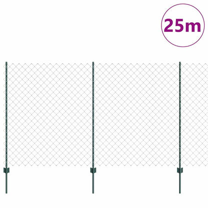 Fence with Posts Green 1.4 x 25 m Steel