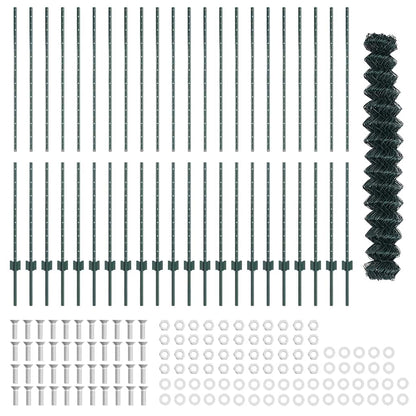 Fence with Posts Green 1.6 x 25 m Steel