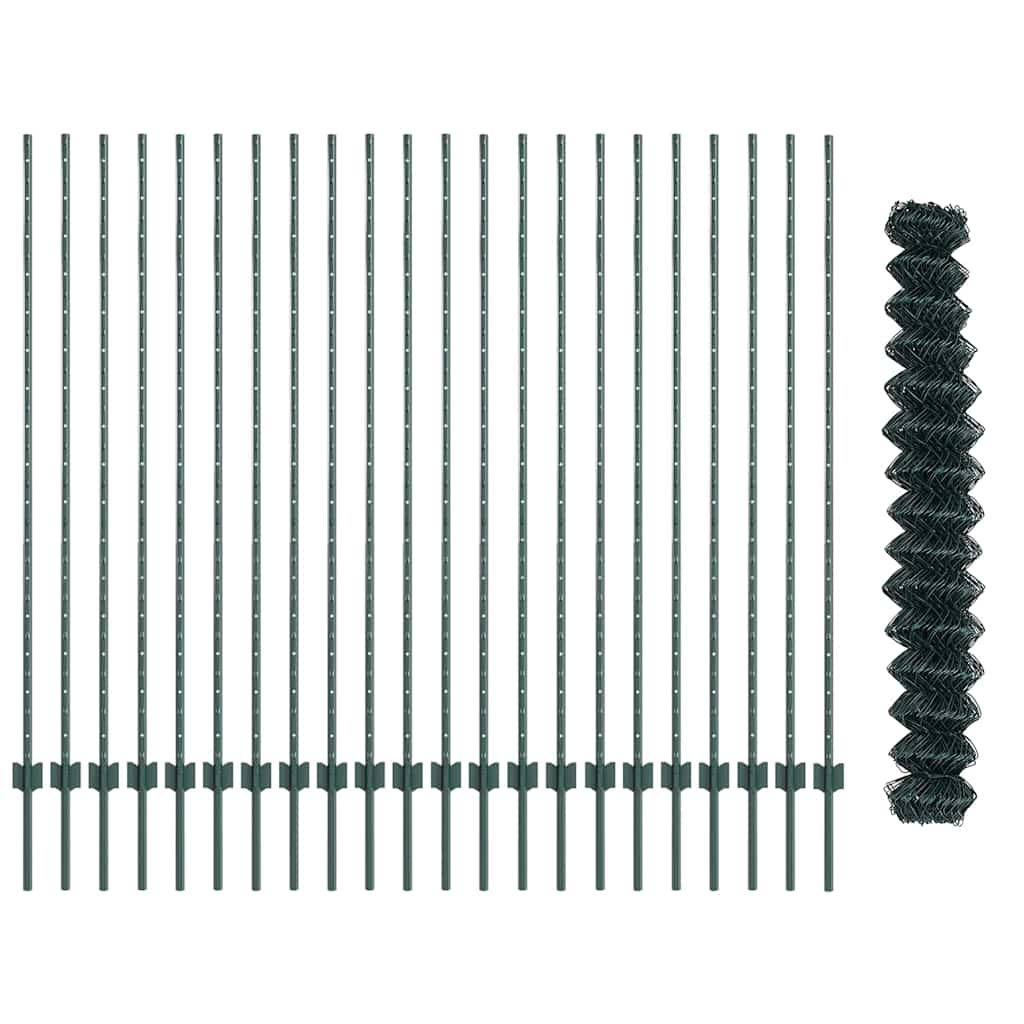 Fence with Posts Green 1.6 x 25 m Steel