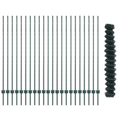 Fence with Posts Green 1.6 x 25 m Steel