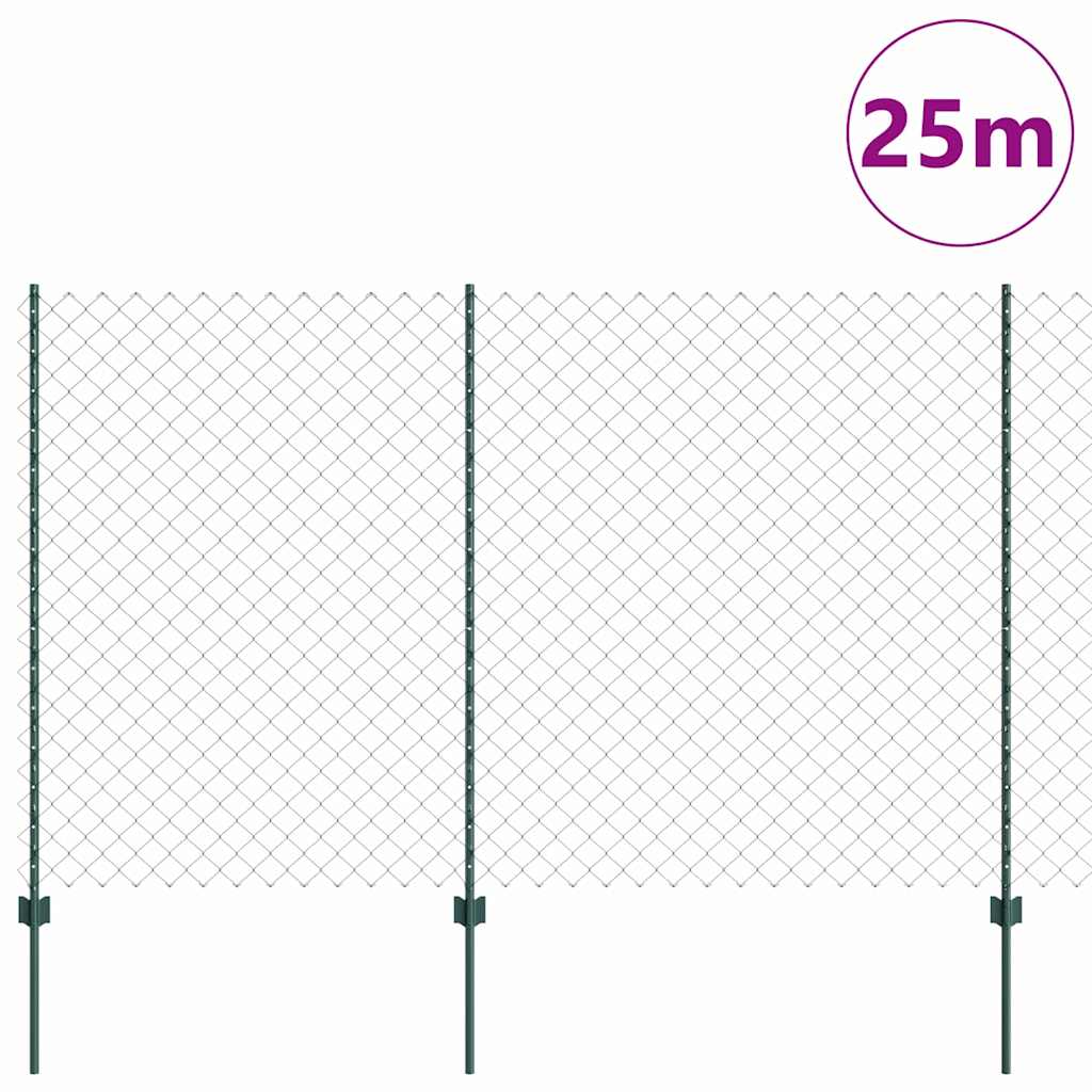 Fence with Posts Green 1.6 x 25 m Steel