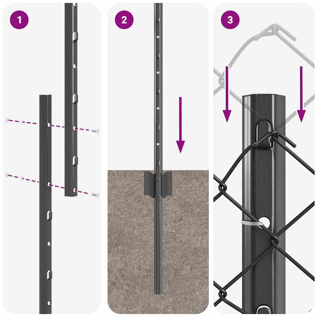 Fence with Posts Grey 1.6 x 10 m Steel