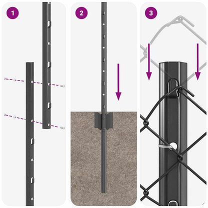 Fence with Posts Grey 1.6 x 10 m Steel