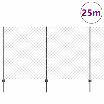 Fence with Posts Grey 1.4 x 25 m Steel