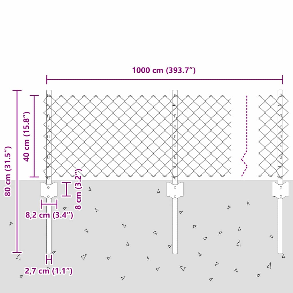 Fence with Posts Silver 0.4 x 10 m Steel