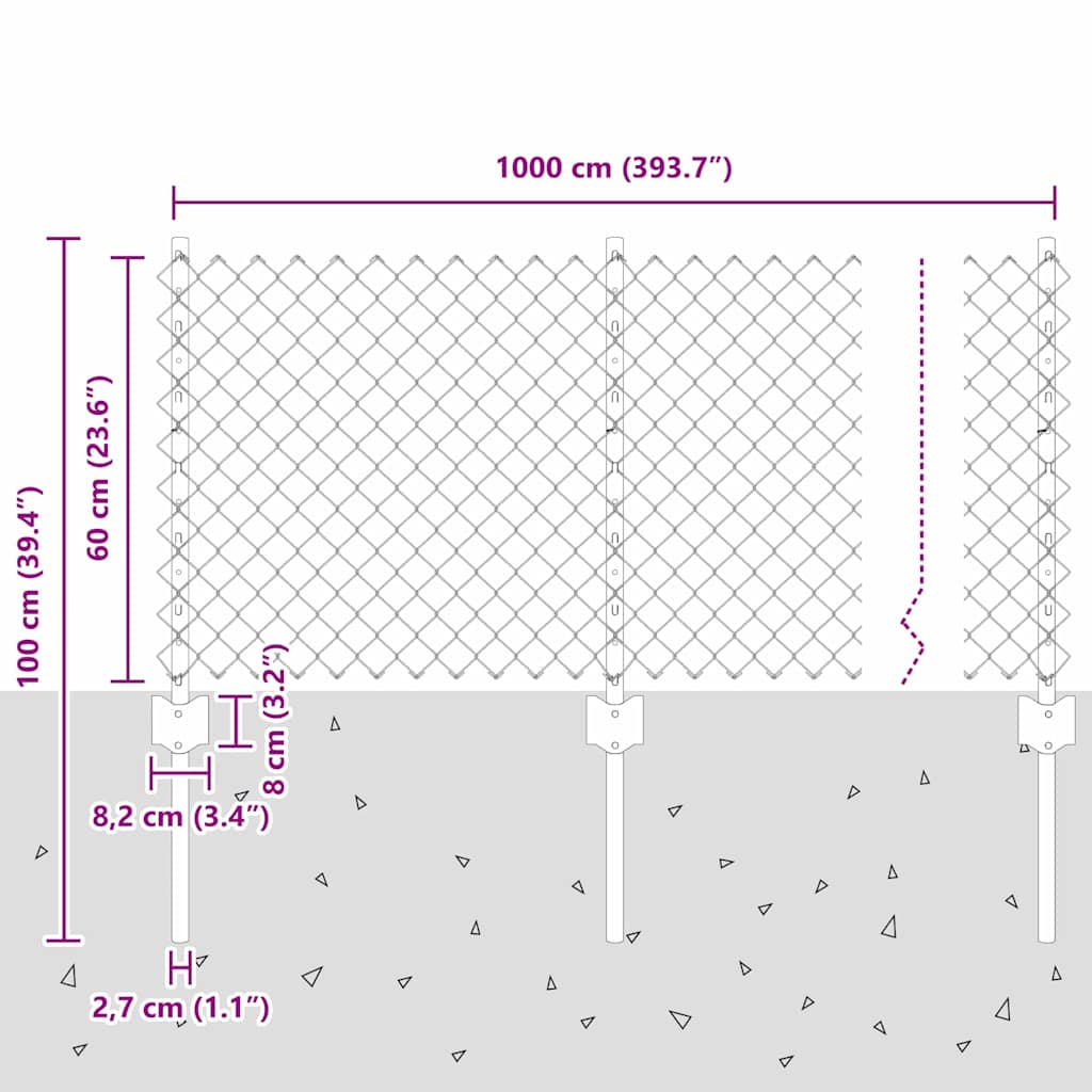 Fence with Posts Silver 0.6 x 10 m Steel