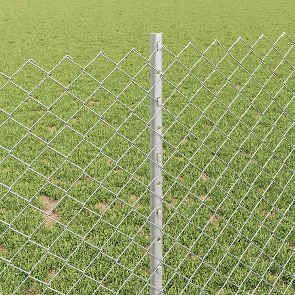 Fence with Posts Silver 1 x 10 m Steel