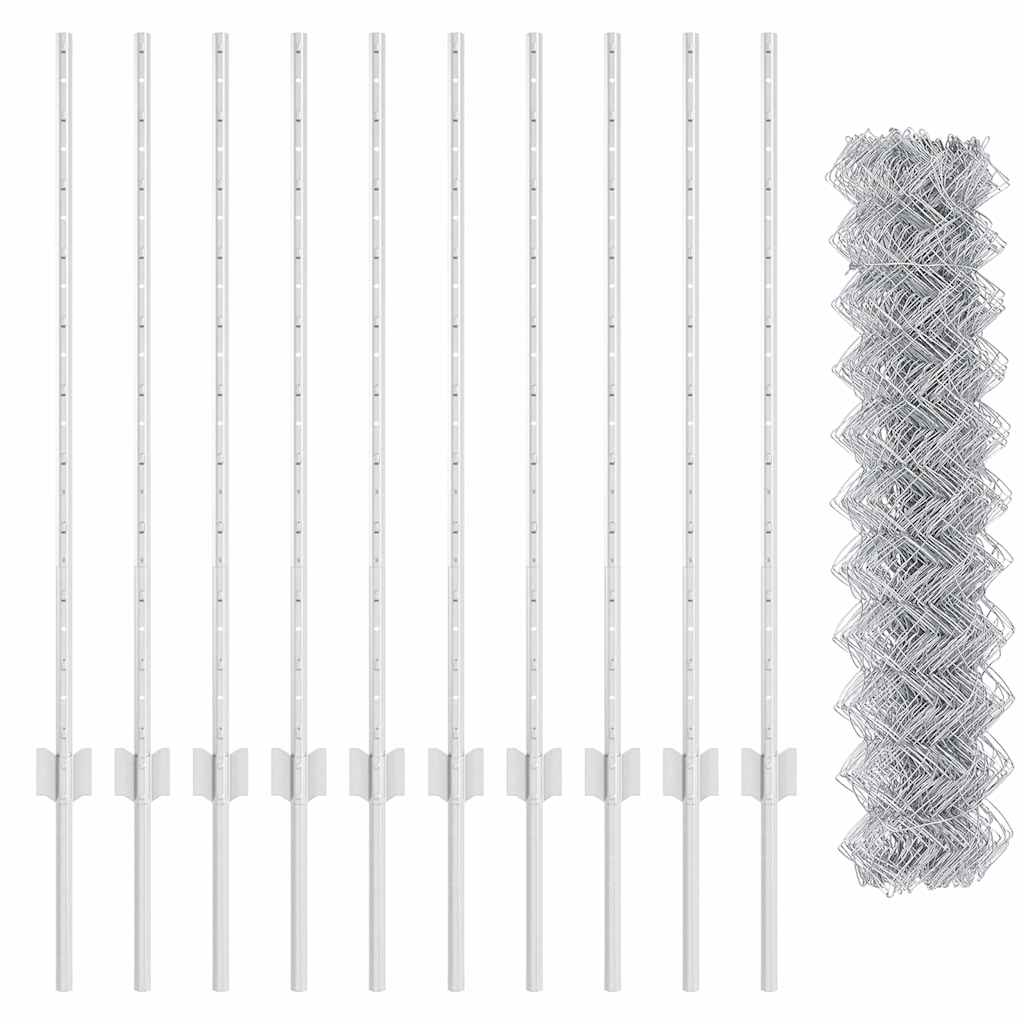 Fence with Posts Silver 1 x 10 m Steel