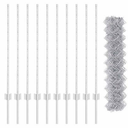Fence with Posts Silver 1 x 10 m Steel