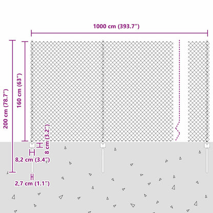Fence with Posts Silver 1.6 x 10 m Steel