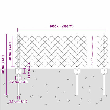 Fence with Posts Silver 0.4 x 10 m Steel