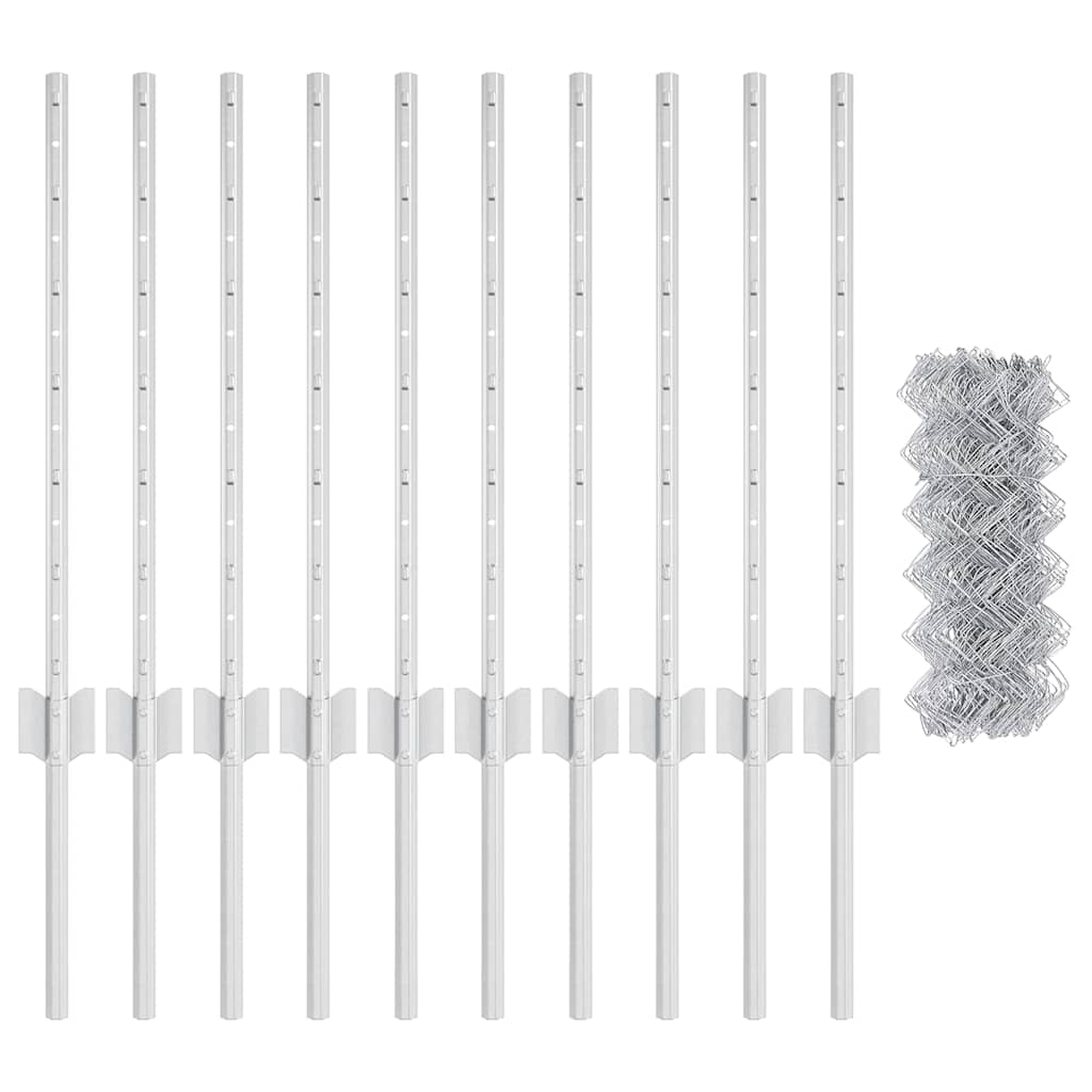 Fence with Posts Silver 0.6 x 10 m Steel