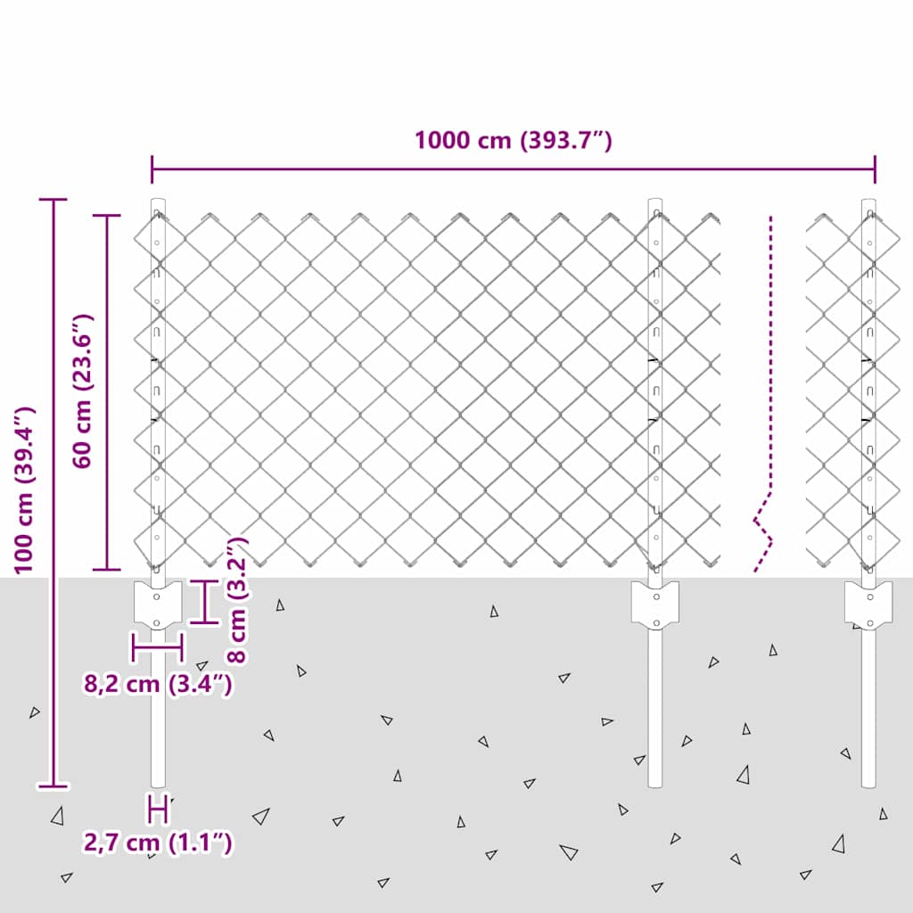 Fence with Posts Silver 0.6 x 10 m Steel