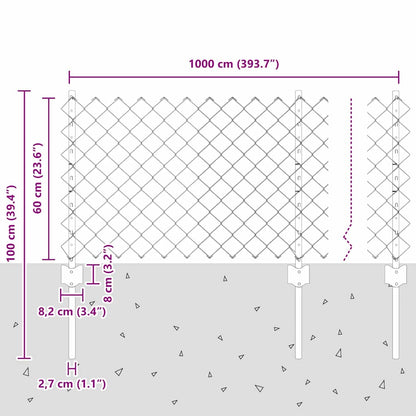 Fence with Posts Silver 0.6 x 10 m Steel