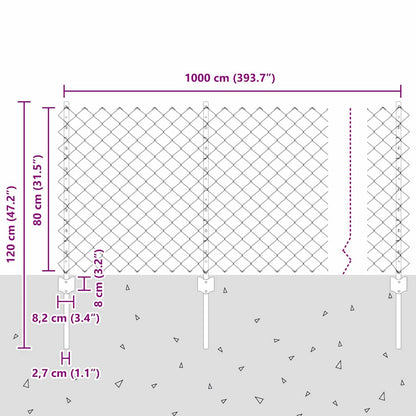 Fence with Posts Silver 0.8 x 10 m Steel