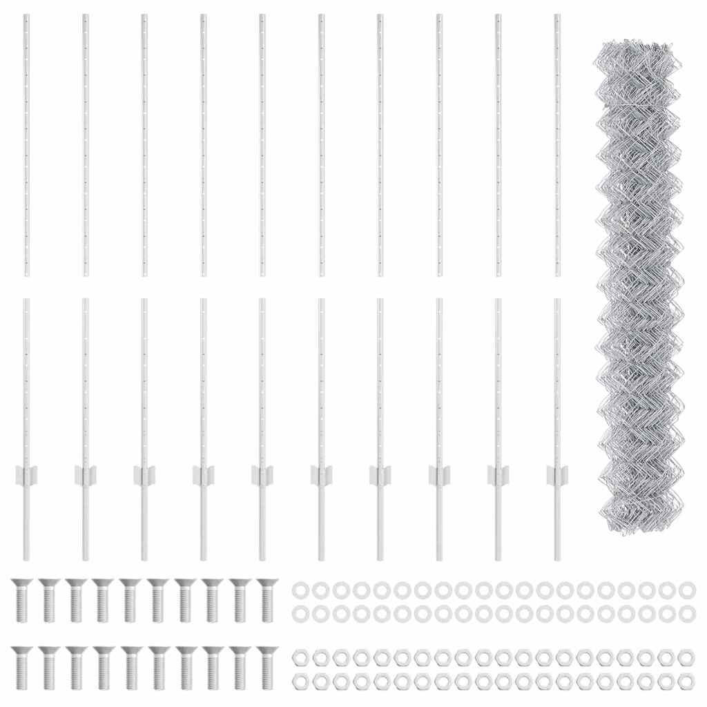 Fence with Posts Silver 1.4 x 10 m Steel