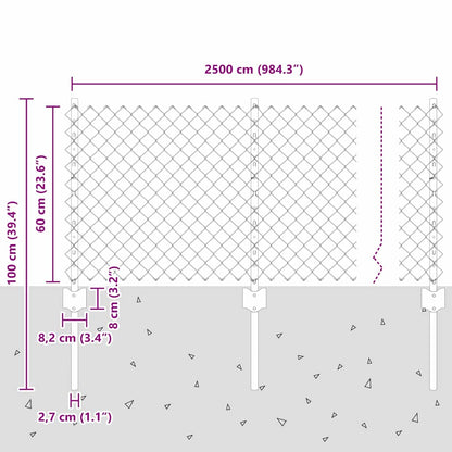 Fence with Posts Silver 0.6 x 25 m Steel