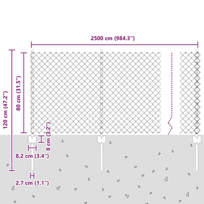 Fence with Posts Silver 0.8 x 25 m Steel