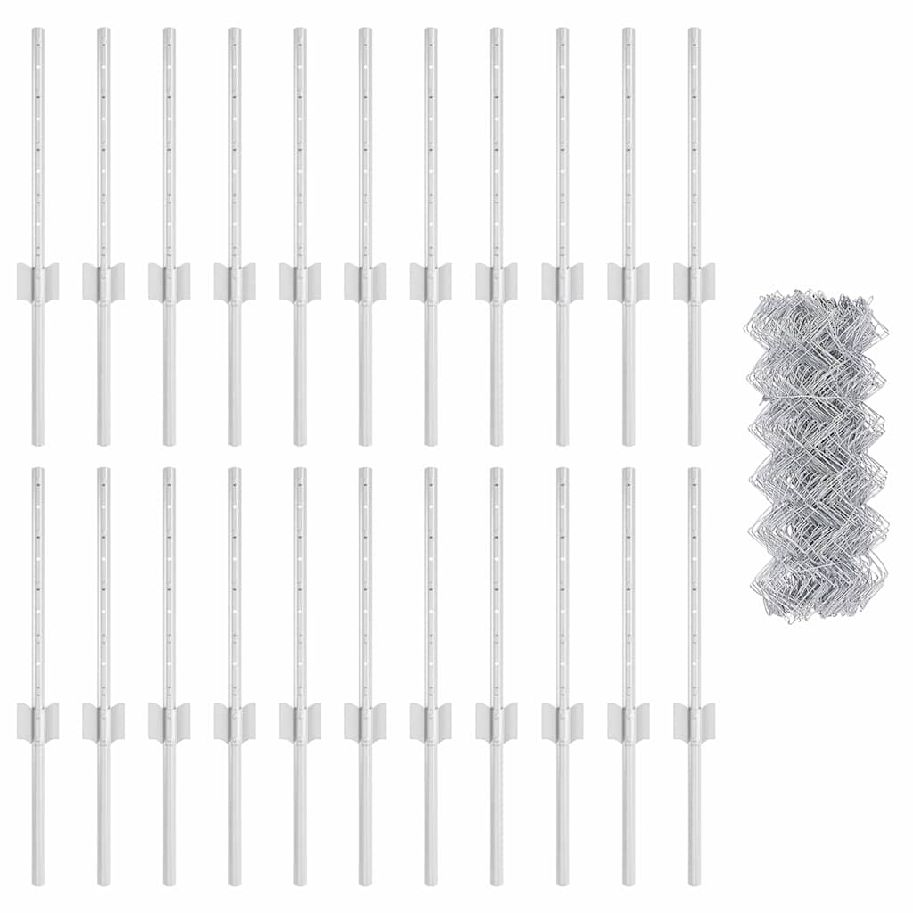 Fence with Posts Silver 0.4 x 25 m Steel