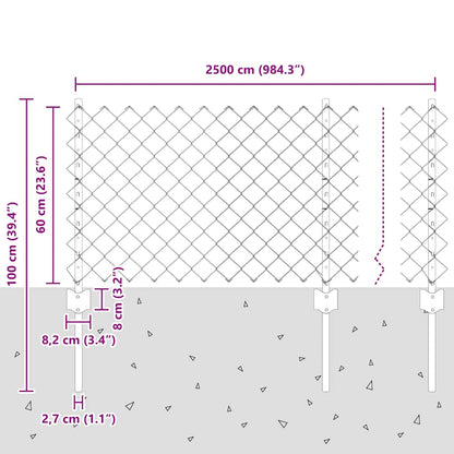 Fence with Posts Silver 0.6 x 25 m Steel