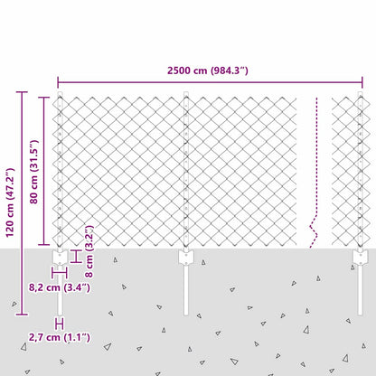 Fence with Posts Silver 0.8 x 25 m Steel