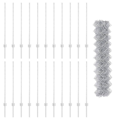 Fence with Posts Silver 1 x 25 m Steel