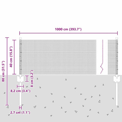 Fence with Posts Silver 0.4 x 10 m Steel