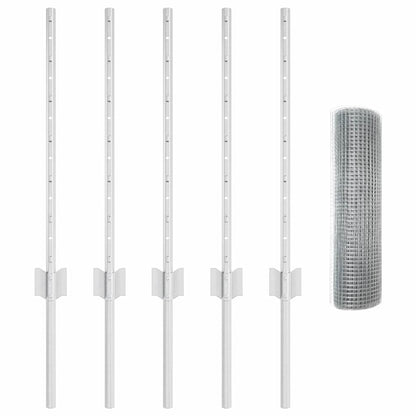 Fence with Posts Silver 0.5 x 10 m Steel