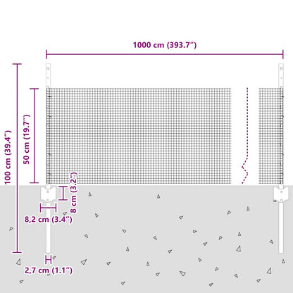 Fence with Posts Silver 0.5 x 10 m Steel
