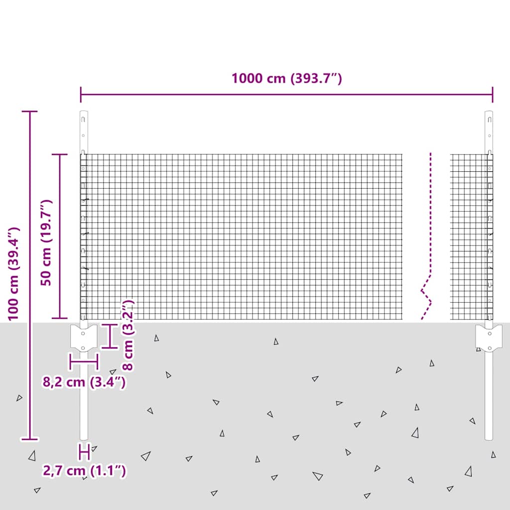 Fence with Posts Silver 0.5 x 10 m Steel