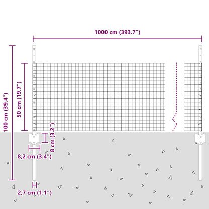Fence with Posts Silver 0.5 x 10 m Steel