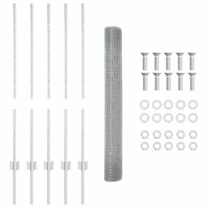 Fence with Posts Silver 1 x 10 m Steel